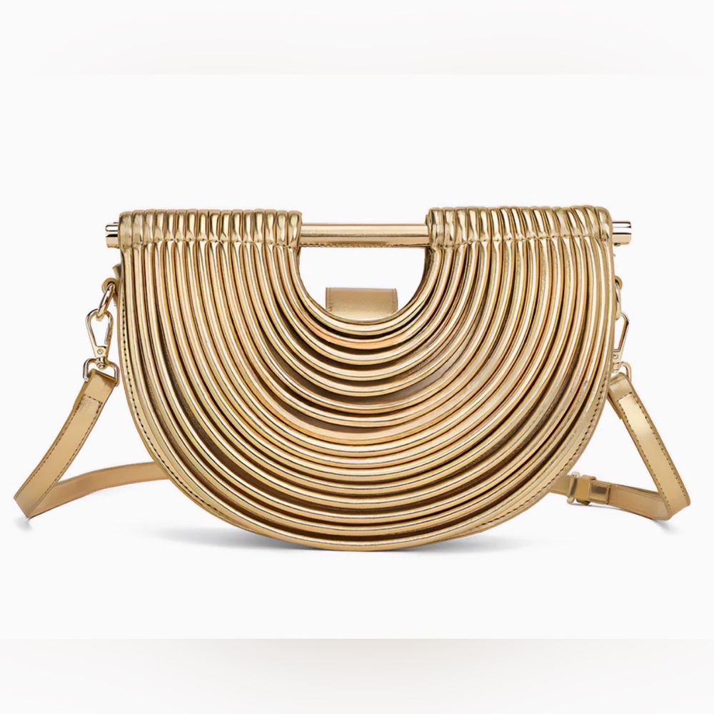 Gold Metallic Semi-Circle Crossbody Bag